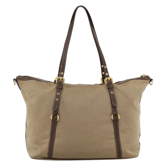 PRADA Tote Bag Canvas Beige Gold Auth bs34420