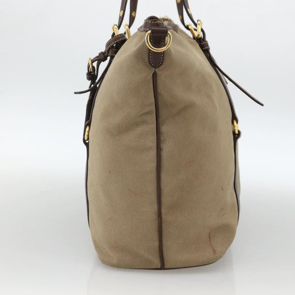 PRADA Tote Bag Canvas Beige Gold Auth bs34420