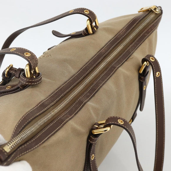 PRADA Tote Bag Canvas Beige Gold Auth bs34420