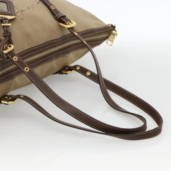 PRADA Tote Bag Canvas Beige Gold Auth bs34420