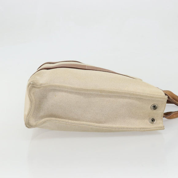 HERMES Sac Arne MM Hand Bag Canvas Beige Silver Auth bs34423