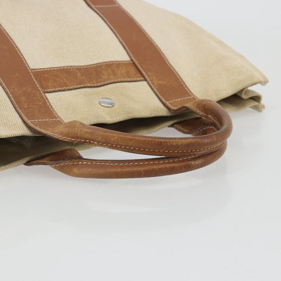 HERMES Sac Arne MM Hand Bag Canvas Beige Silver Auth bs34423