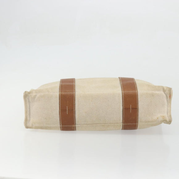 HERMES Sac Arne MM Hand Bag Canvas Beige Silver Auth bs34423