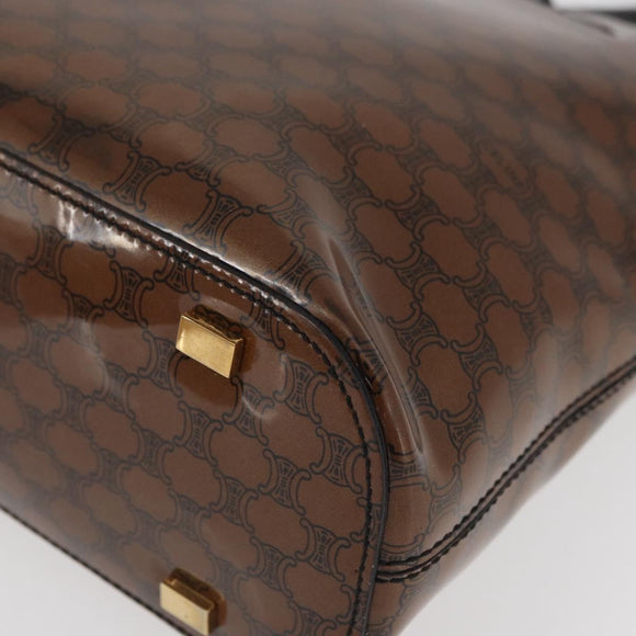 CELINE Macadam Canvas Hand Bag Vinyl Brown Gold Auth bs34426