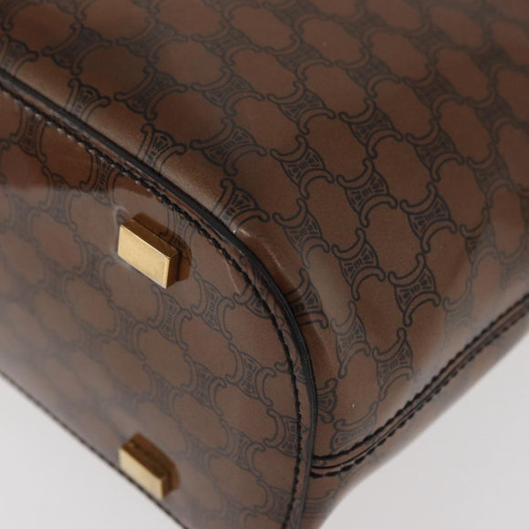 CELINE Macadam Canvas Hand Bag Vinyl Brown Gold Auth bs34426