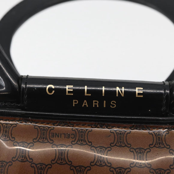 CELINE Macadam Canvas Hand Bag Vinyl Brown Gold Auth bs34426