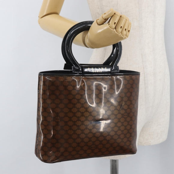 CELINE Macadam Canvas Hand Bag Vinyl Brown Gold Auth bs34426