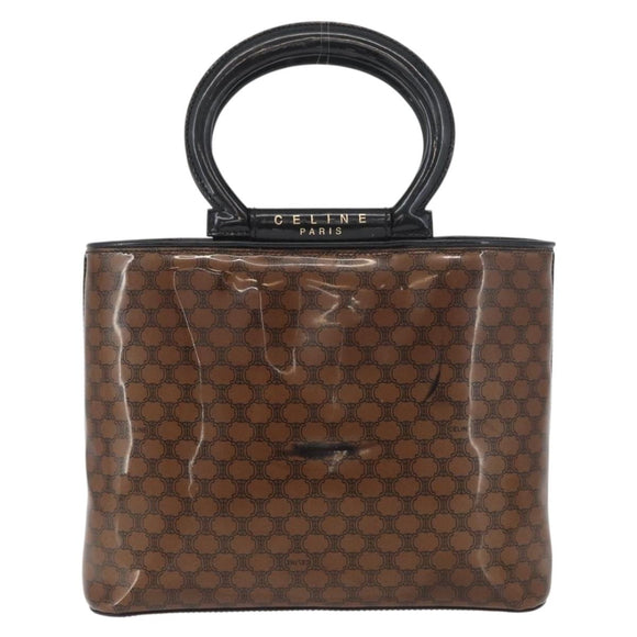 CELINE Macadam Canvas Hand Bag Vinyl Brown Gold Auth bs34426
