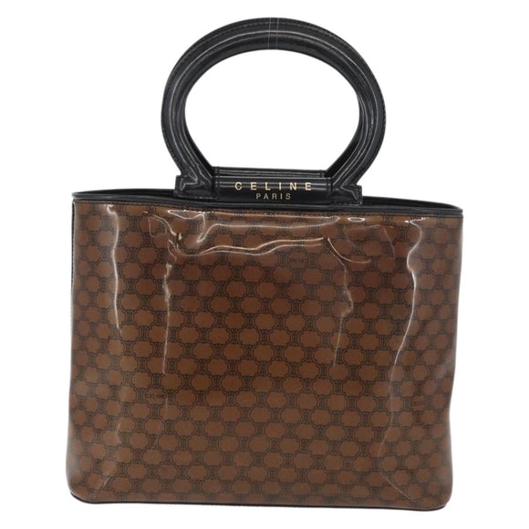 CELINE Macadam Canvas Hand Bag Vinyl Brown Gold Auth bs34426
