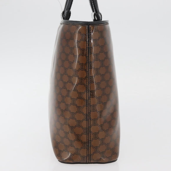 CELINE Macadam Canvas Hand Bag Vinyl Brown Gold Auth bs34426
