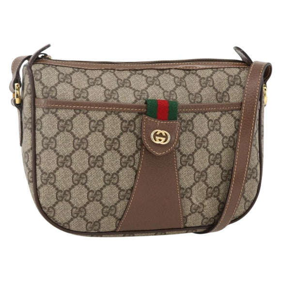 GUCCI GG Supreme Web Sherry Line Shoulder Bag PVC Beige Gold Auth bs34427