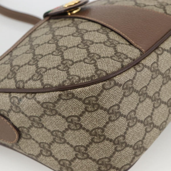 GUCCI GG Supreme Web Sherry Line Shoulder Bag PVC Beige Gold Auth bs34427