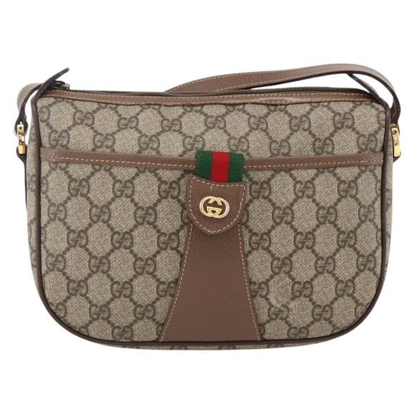 GUCCI GG Supreme Web Sherry Line Shoulder Bag PVC Beige Gold Auth bs34427