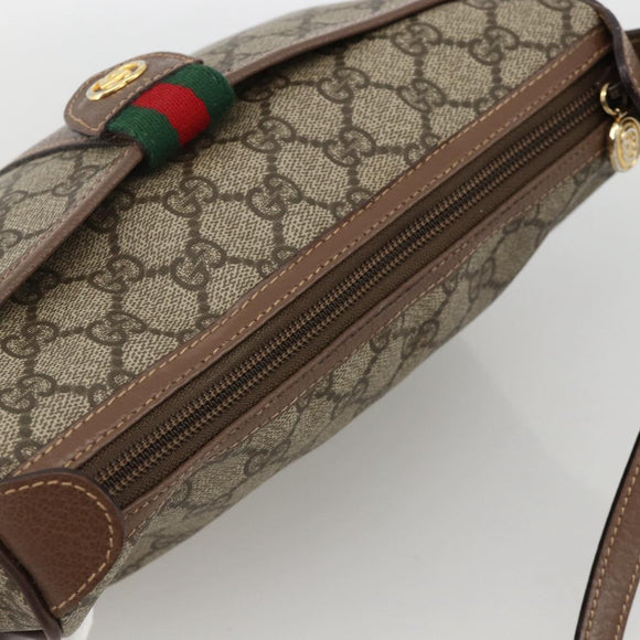 GUCCI GG Supreme Web Sherry Line Shoulder Bag PVC Beige Gold Auth bs34427