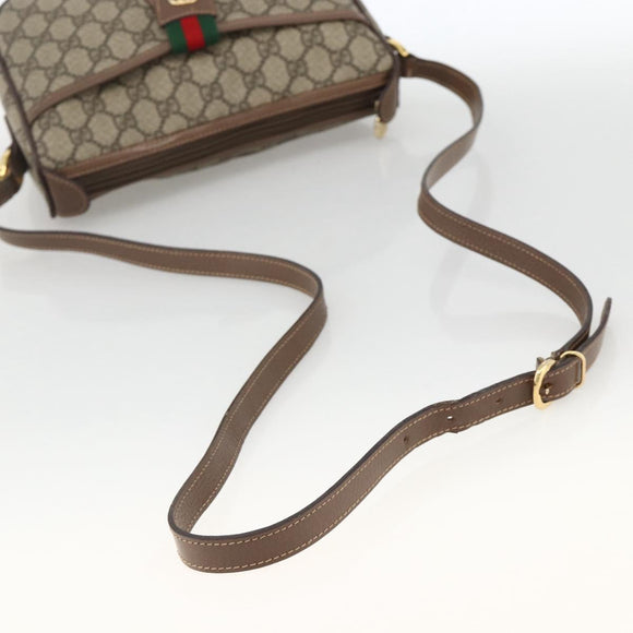 GUCCI GG Supreme Web Sherry Line Shoulder Bag PVC Beige Gold Auth bs34427