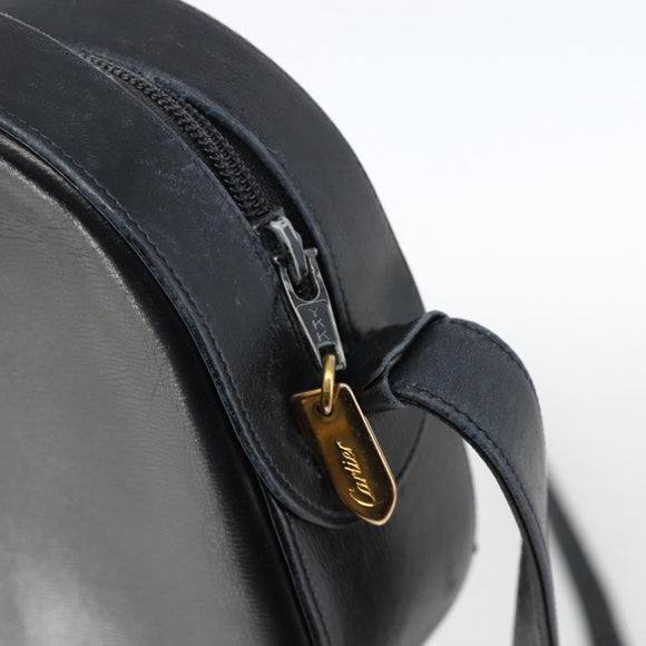 CARTIER Shoulder Bag Leather Navy Gold Auth bs34428