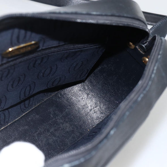 CARTIER Shoulder Bag Leather Navy Gold Auth bs34428