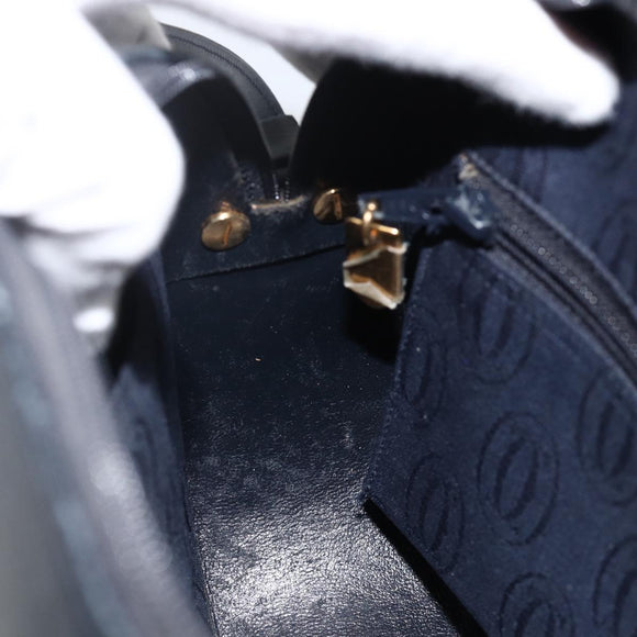 CARTIER Shoulder Bag Leather Navy Gold Auth bs34428