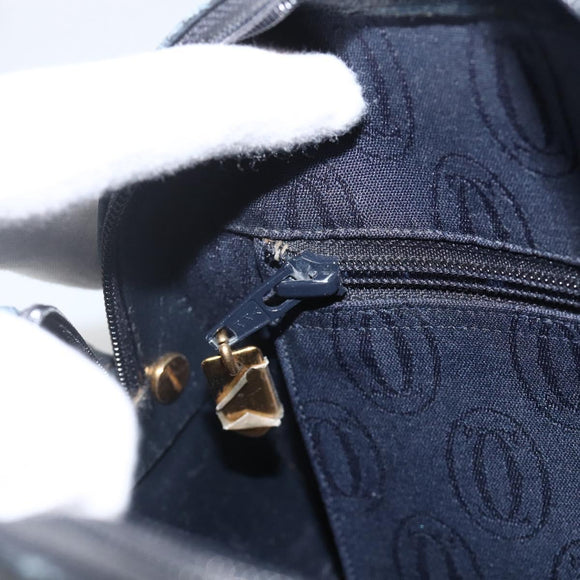 CARTIER Shoulder Bag Leather Navy Gold Auth bs34428