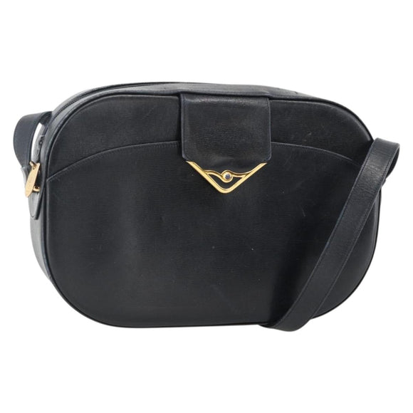 CARTIER Shoulder Bag Leather Navy Gold Auth bs34428