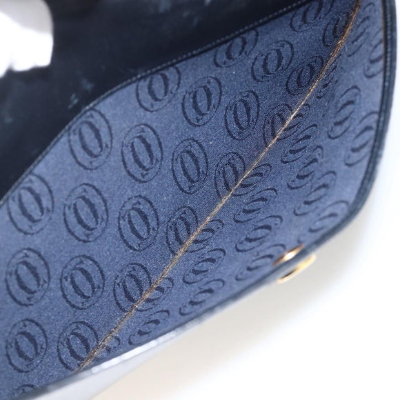 CARTIER Shoulder Bag Leather Navy Gold Auth bs34428