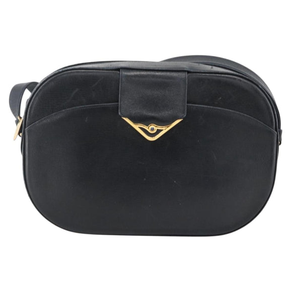 CARTIER Shoulder Bag Leather Navy Gold Auth bs34428