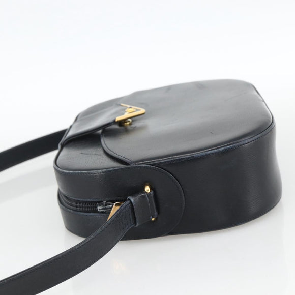CARTIER Shoulder Bag Leather Navy Gold Auth bs34428