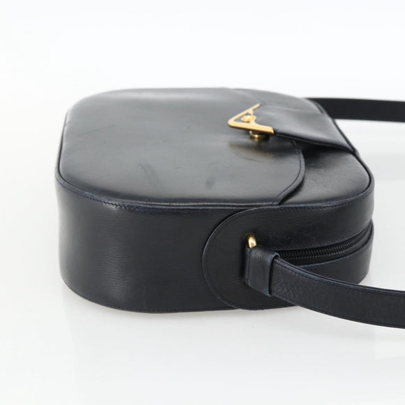 CARTIER Shoulder Bag Leather Navy Gold Auth bs34428