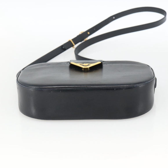 CARTIER Shoulder Bag Leather Navy Gold Auth bs34428