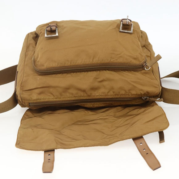 PRADA Shoulder Bag Nylon Brown Silver Auth bs34431