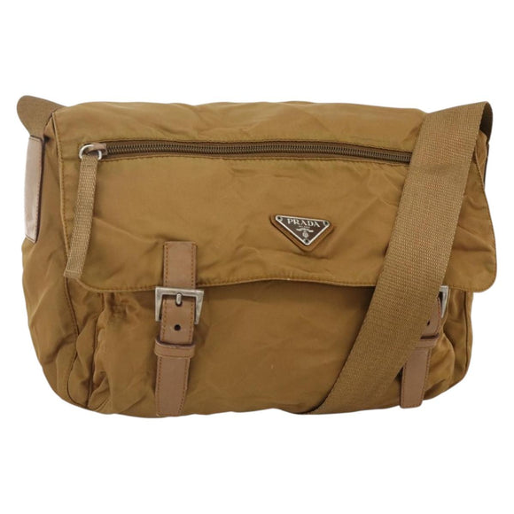 PRADA Shoulder Bag Nylon Brown Silver Auth bs34431