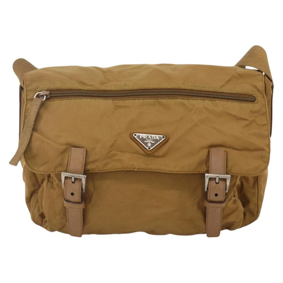 PRADA Umhängetasche Nylon Braun Silber Auth bs34431