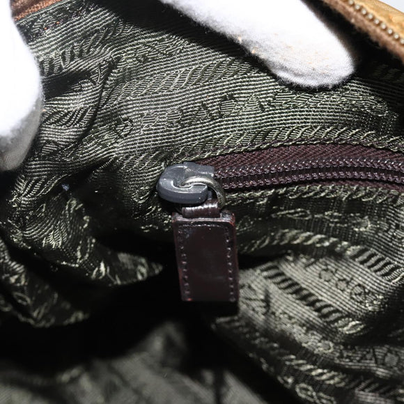 PRADA Umhängetasche Nylon Braun Silber Auth bs34431