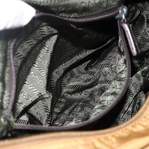 PRADA Umhängetasche Nylon Braun Silber Auth bs34431