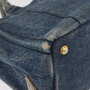 PRADA Canapa PM Hand Bag Denim Blue Gold Auth bs34435-10