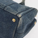 PRADA Canapa PM Hand Bag Denim Blue Gold Auth bs34435-11