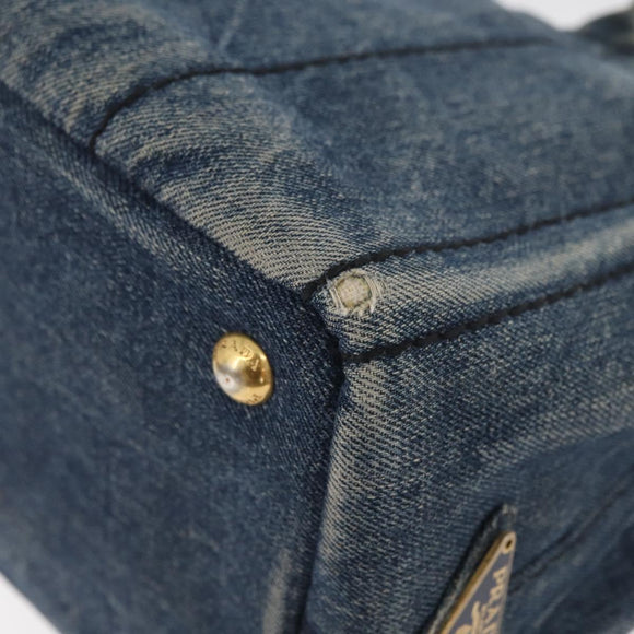 PRADA Canapa PM Hand Bag Denim Blue Gold Auth bs34435