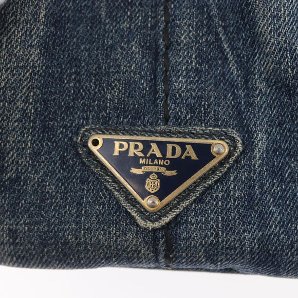 PRADA Canapa PM Hand Bag Denim Blue Gold Auth bs34435