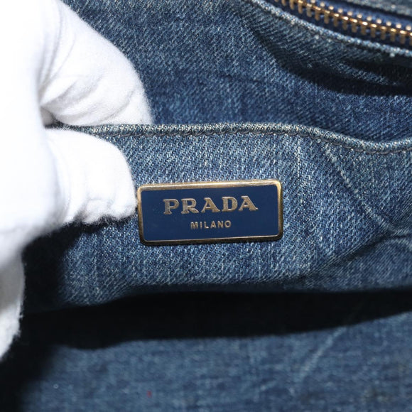 PRADA Canapa PM Hand Bag Denim Blue Gold Auth bs34435