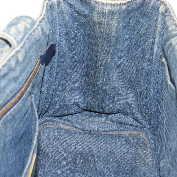 PRADA Canapa PM Hand Bag Denim Blue Gold Auth bs34435