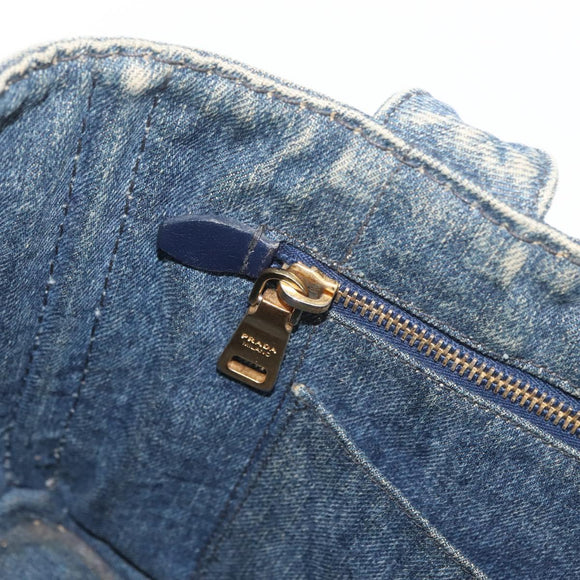 PRADA Canapa PM Hand Bag Denim Blue Gold Auth bs34435