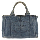 PRADA Canapa PM Hand Bag Denim Blue Gold Auth bs34435-2