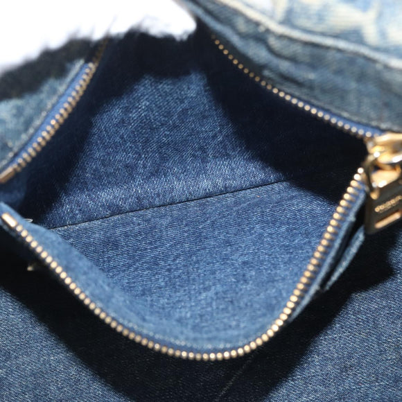 PRADA Canapa PM Hand Bag Denim Blue Gold Auth bs34435