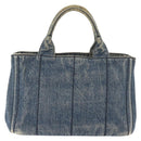 PRADA Canapa PM Hand Bag Denim Blue Gold Auth bs34435-3
