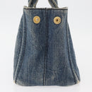 PRADA Canapa PM Hand Bag Denim Blue Gold Auth bs34435-4