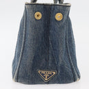 PRADA Canapa PM Hand Bag Denim Blue Gold Auth bs34435-5