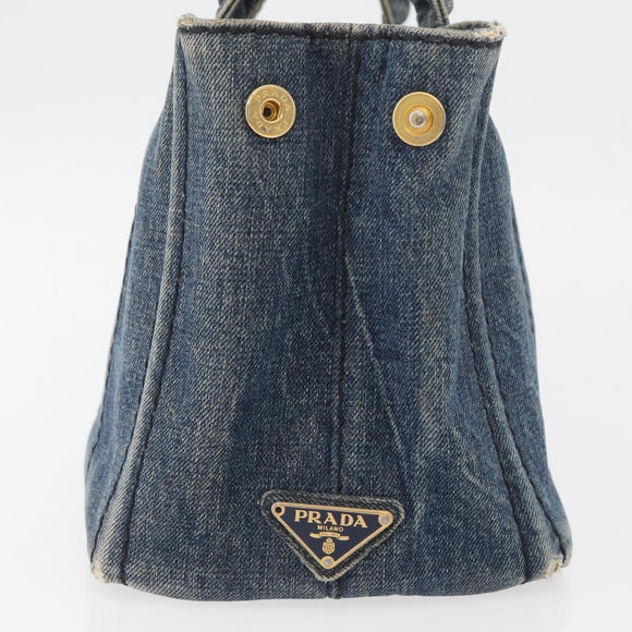 PRADA Canapa PM Hand Bag Denim Blue Gold Auth bs34435