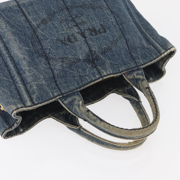 PRADA Canapa PM Hand Bag Denim Blue Gold Auth bs34435