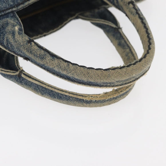 PRADA Canapa PM Hand Bag Denim Blue Gold Auth bs34435