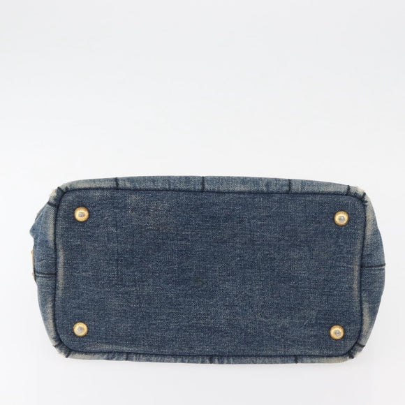 PRADA Canapa PM Hand Bag Denim Blue Gold Auth bs34435